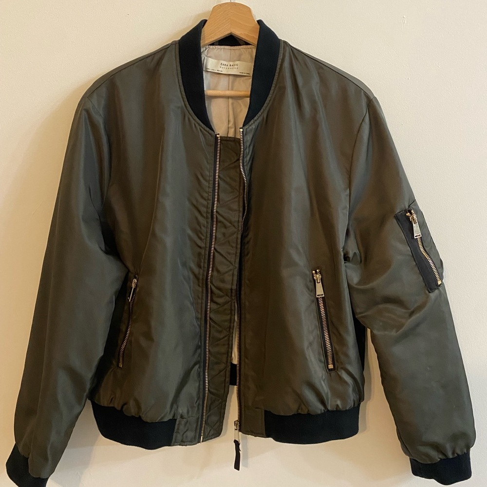 Zara Basics Khaki Bomber Jacket- Size L